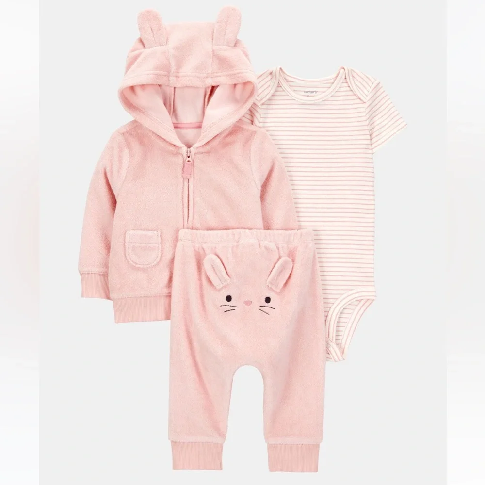 Carter's Infant Pink Bunny Matching Set Size 9 Months, NWT